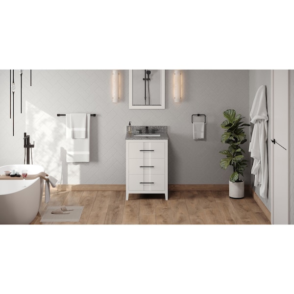 Jeffrey Alexander 24In. White Katara Vanity, Boulder Cultured Marble Vanity Top, Undermount Rectangle Bowl VKITKAT24WHBOR - main